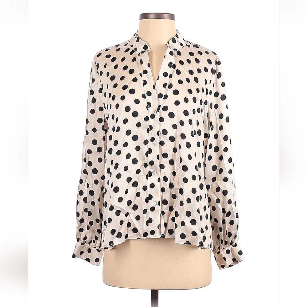 Zara Cream Button-Down Blouse with Black Polka Dots
